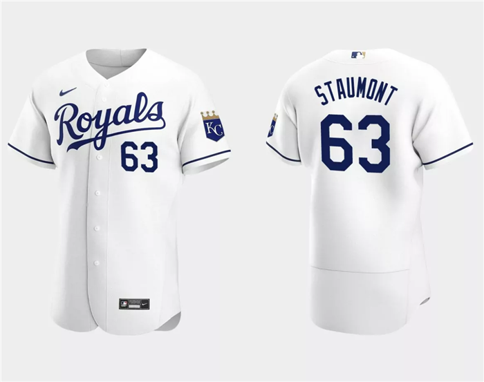Men's Kansas City Royals #63 Josh Staumont White Flex Base Stitched MLB Jersey